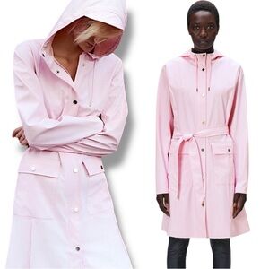 NWT Rains Curve Belted Long Jacket In Color Candy Pink Size XL
